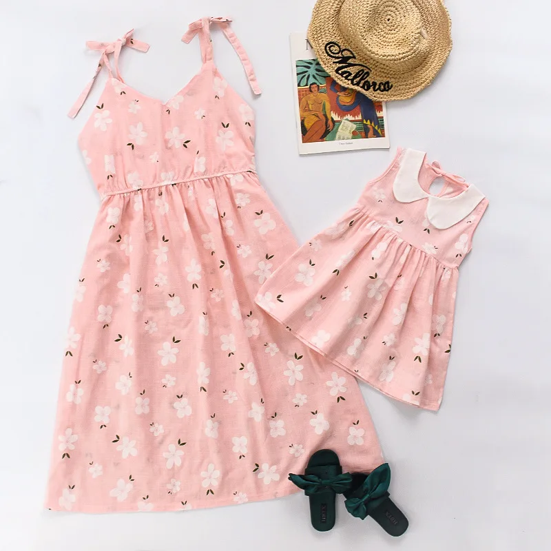 Vestidos de fiesta a juego para madre e hija, ropa sin mangas de flores para madre e hija, traje de verano