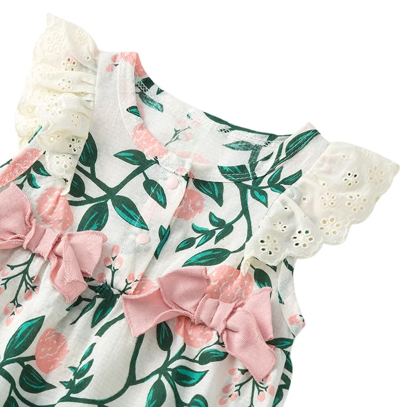 2019 Fashion Cute Toddler Kids Baby Girl Floral Ruffle Romper Flower Print Summer Bowknot Kids Jumpsuit Newborn Clothes