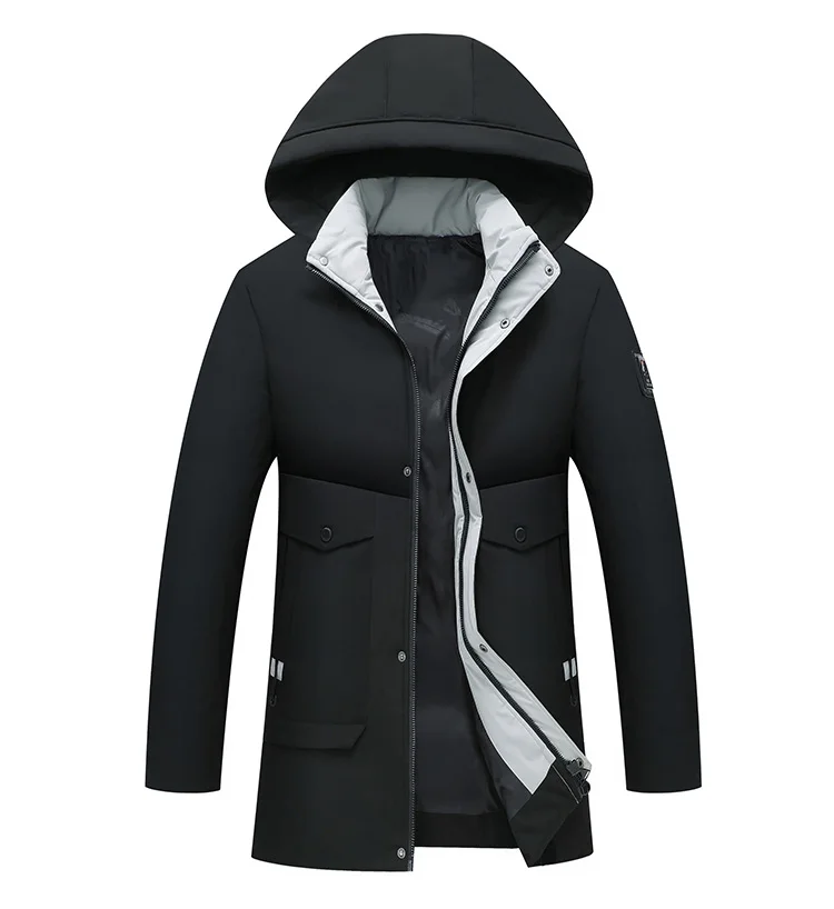 Мужская зимняя куртка, новинка, тонкая, длинная, Parker, пальто, утолщенная, теплая, одноцветная, со съемным капюшоном, хлопковые куртки, высокое качество, мужская одежда