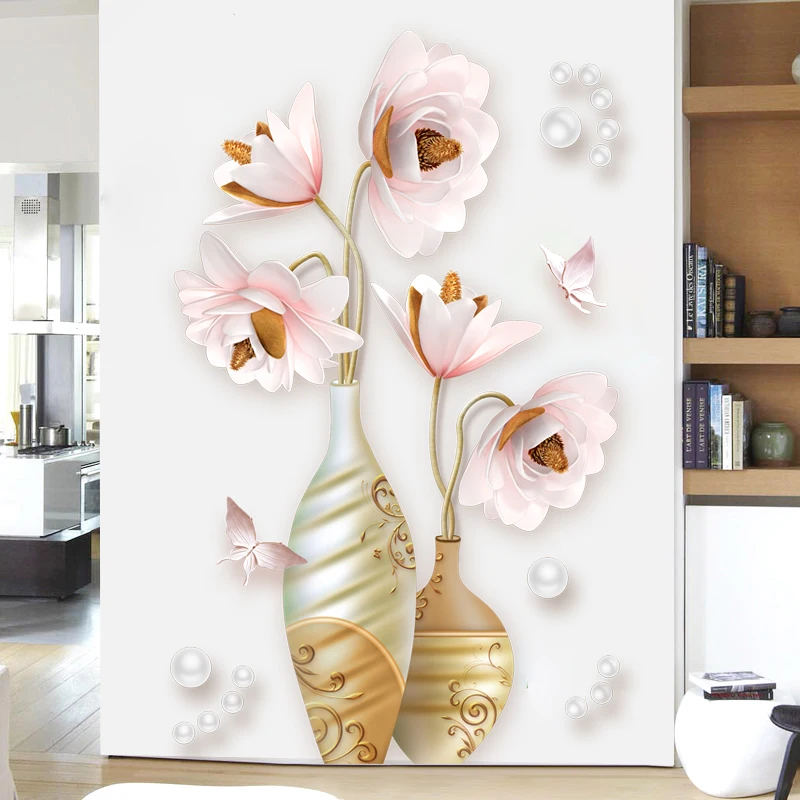 

Flower Vase Wall Stickers Home Decor for Living Room Bedroom Decoration Chinese Style Creative PVC Murals Art