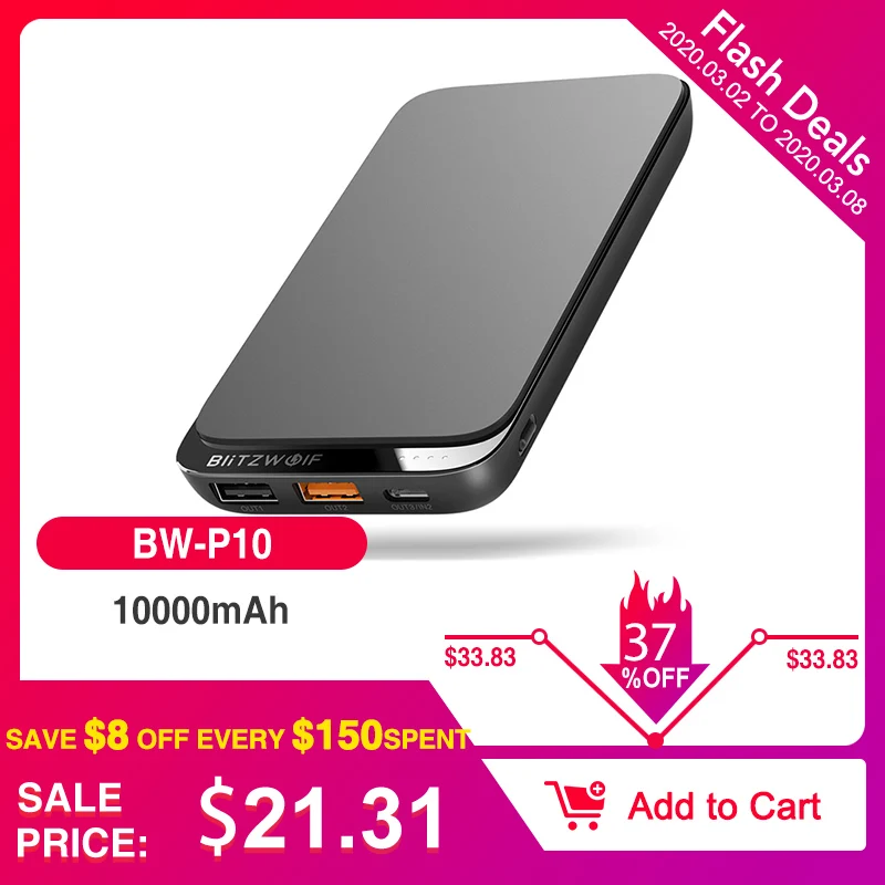 BlitzWolf BWP10 10000 мАч QC3.0 PD18W Power Bank 10 Вт Беспроводное зарядное устройство с 4 выходами для iPhone XS для выключателя для XIAOMI S10 S10 + BlitzWolf BWP10 10000 мАч QC3.0 PD18W Power Bank 10 Вт Беспроводное зарядное устройство с 4 выходами для iPhone XS для выключателя для XIAOMI S10 S10 +