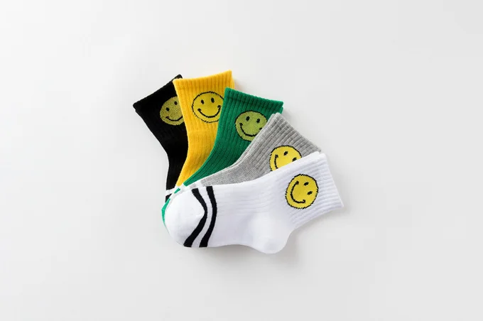 Autumn And Winter New Style Cotton Children's Socks Smiley Stripes Tube Socks Cotton Breathable Medium And Small CHILDREN'S Sock