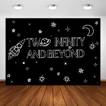 

Two Infinity and Beyond Birthday Party Decoration Backdrop Outer Space Photography Background Photo Booth Supplies Banner