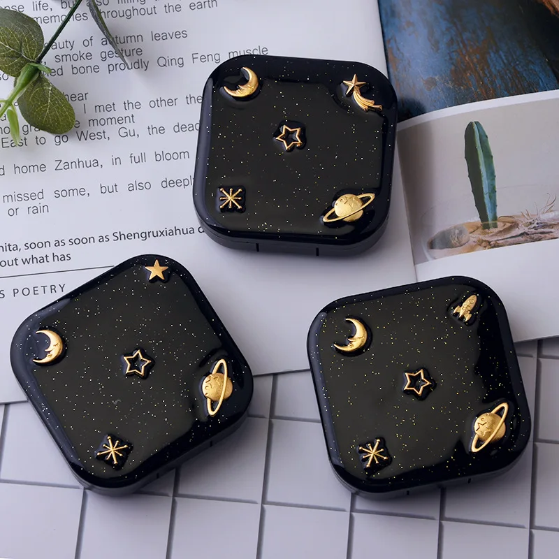 

1PC Stars Moon Contact Lens Case For Women With Mirror Kit Holder Portable Contact Lenses Box Black Eyes Care Kit