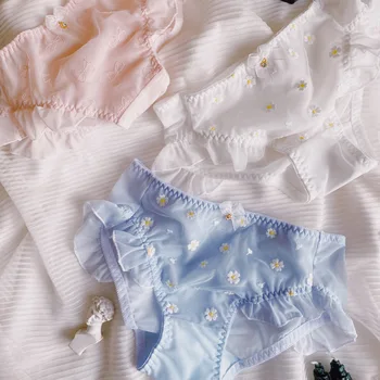 

SP&CIT Japan Sweet Girls Lace Panties Ruffle Fairy Transparent Underwear Women Cute Flower Print Underpants Soft Seamless Briefs