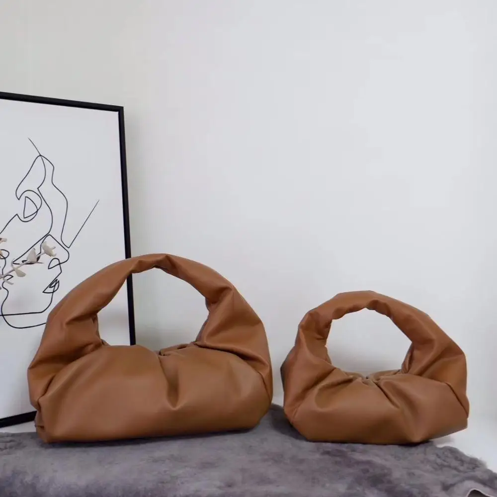 

by H 2020 Spring Newest Bread Shape Wrinkled Big 40CM Tote Soft Leather Black Shoulder Bag Chic Paris Designer Big Hobo Luxury