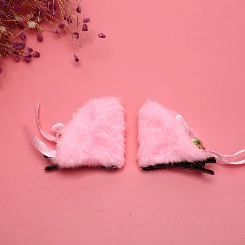 Pink 1 пара волос кошачьи уши заколки для волос женские кошачьи уши с колокольчиком заколки для волос Косплей вечерние Лисий длинный меховой костюм заколка для волос подарок на Хэллоуин - Цвет: Pink
