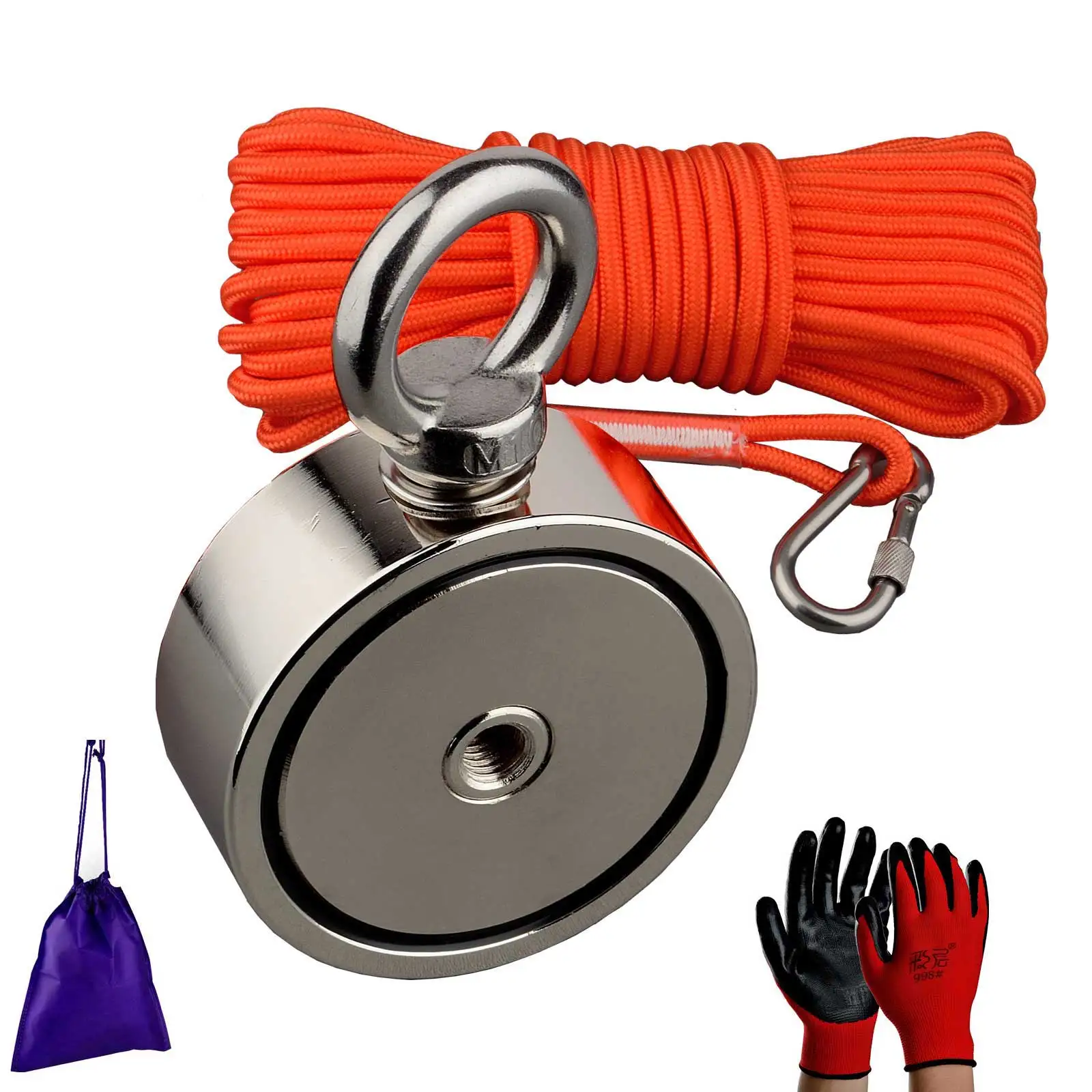 Double Side Power Neodymium N52 Magnet kit Fishing 600KG Combined Salvage Search Magnetic Material 15m Rope