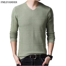 Осень зима мужской шерстяной дизайн v-образный вырез тонкий прилегающий вязаный мужской пуловер
