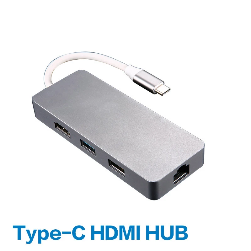Концентратор 7-в-1 C-Тип USB 3,0 концентратор к HDMI 3,5 мм RJ45 Ethernet адаптер с Тип-C SD устройство для считывания с tf-карт для ноутбуков Macbook