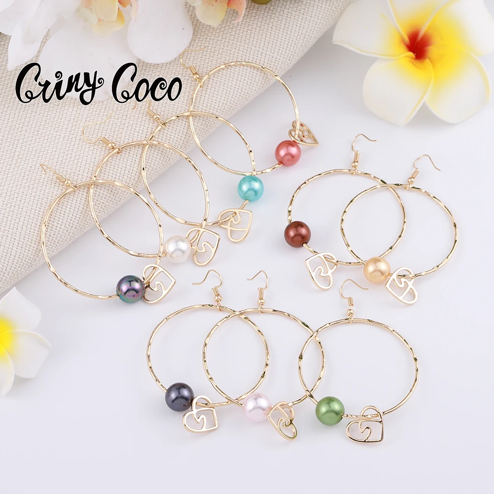 Cring Coco Oversize Round Drop Earrings Fashion Hawaiian Holiday Colorful Pearl Newest Design Geometric Heart Earring for Women | Украшения