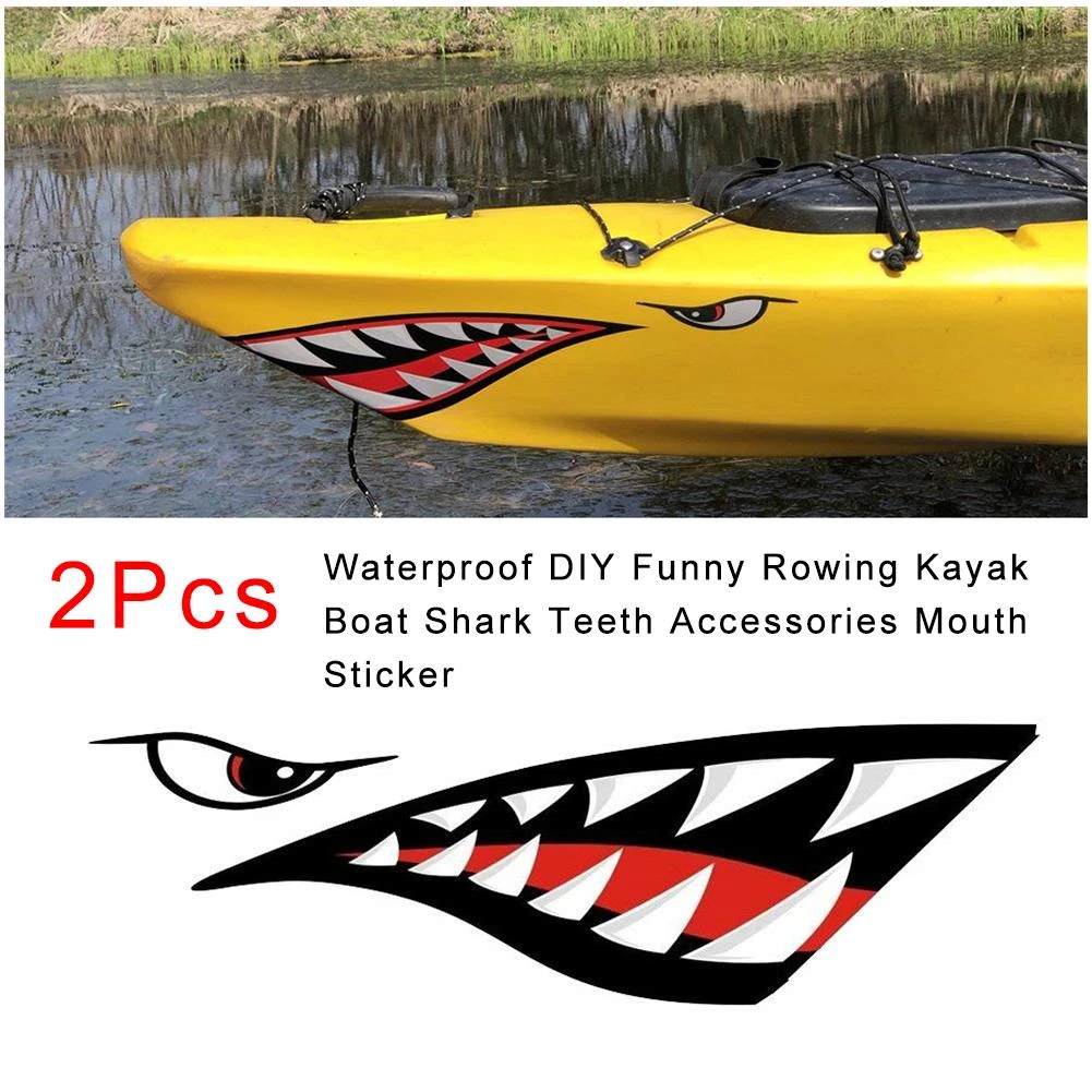 2 Pcs Shark Teeth Vinyl Decal Stickers for Dinghy Boat Kayak Canoe 4H