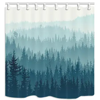 

Wild Coniferous Forest Shower Curtain, Pine Tree Landscape Nature Wood Natural Panorama Bathroom Curtain, Polyester Fabric Bath