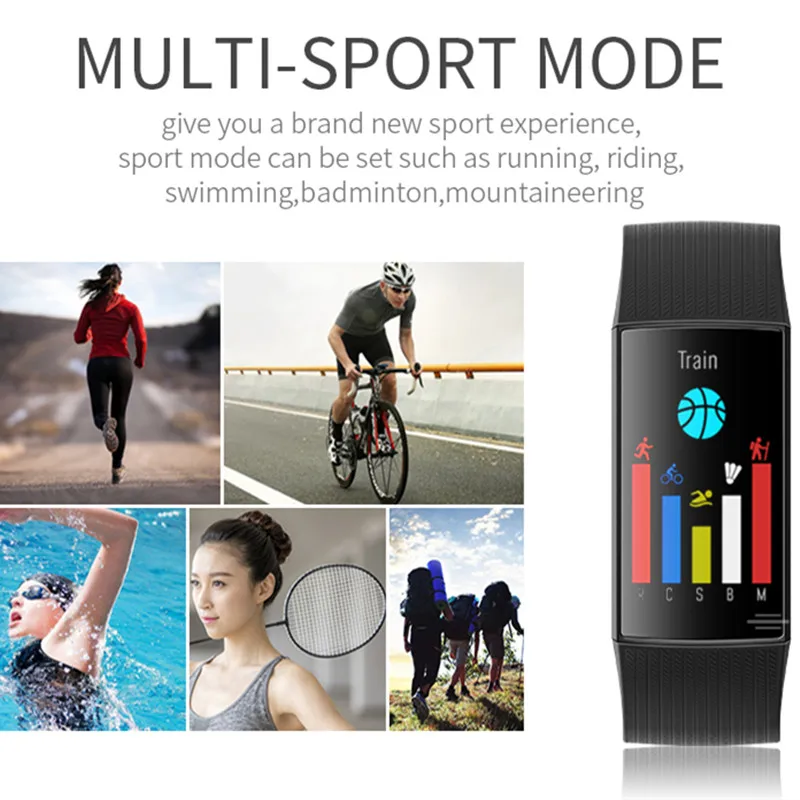 BINSSAW  Smart Watch Blood Pressure IP67 Waterproof Fitness Tracker Heart Rate Monitor 1.14inch Color Screen Sport Band Miband 3