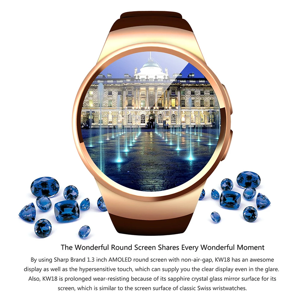 KW18 Bluetooth Смарт часы полный экран Поддержка SIM TF карты Smartwatch телефон сердечного ритма для apple gear s2 huawei xiaomi