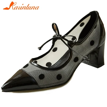 

Karinluna New Fashion 2020 Genuine Cow Leather Office Lady Pumps Woman Shoes Pointed Toe Slip-On Elegant Pumps Women Shoes