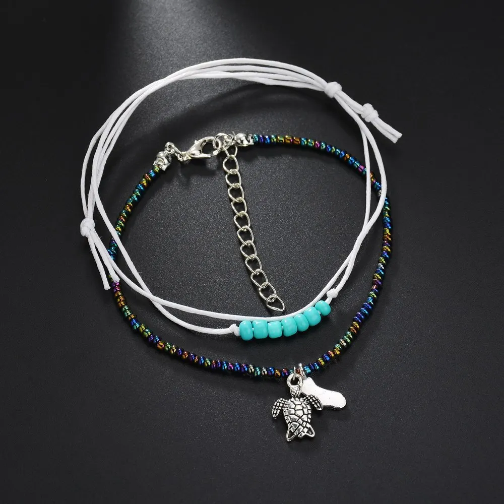Vagzeb Bohemian Starfish Turtle Anklets For Women Vintage Beach Multiple Layers Anklet Ankle Bracelet Foot Jewelry