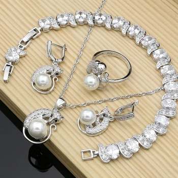 

Bohemia 925 Silver Freshwater Pearls Bridal Jewelry Sets Beads Earrings Fox Animal Necklace Set Dropshipping