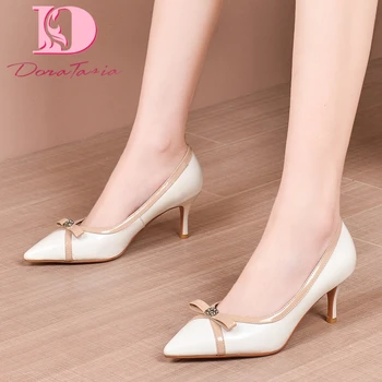 

Doratasia Hot Sale 2020 Patent Leather Thin Heels Office Lady Pumps Woman Shoes Pointed Toe Slip-On Bowtie Shoes Women Pumps