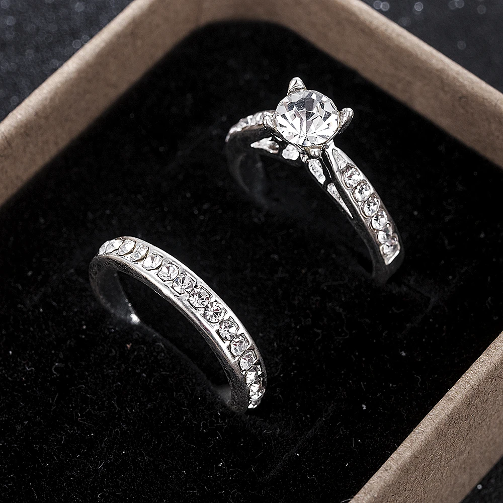 Очарование Серебряные кольца для Для женщин Bijoux(украшения своими руками) с украшением в виде кристаллов Обручение Свадебные ювелирные изделия Анель Пара Кольца для любителей Размеры 6 7 8 9