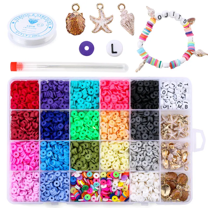 6mm Flat Round Polymer Clay Spacer Beads for Jewelry Making Bracelets Necklace Earring DIY Craft Kit with Pendant 4080pcs/box