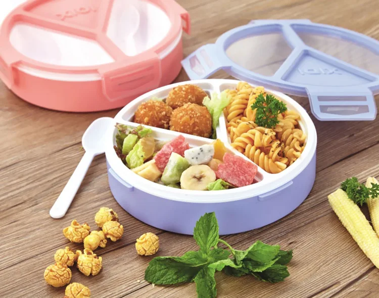 Пластиковый круглый Ланч-бокс Microwavable 3 сетки Bento box с ложкой Портативный пикника школы герметичный контейнер для хранения еды