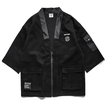 

NAGRI New Zipper Men Casual Jackets Streetwear Hip Hop Male Cardigan Kimono Jacket Coats Japan Style Harajuku Outwear US Size