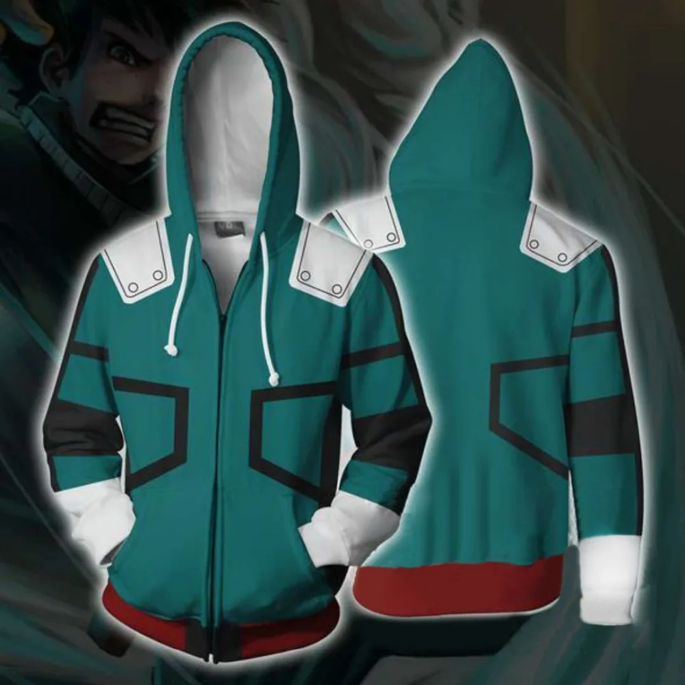 Толстовки с капюшоном My Hero academic Midoriya Izuku для косплея толстовки на молнии 3D принтом