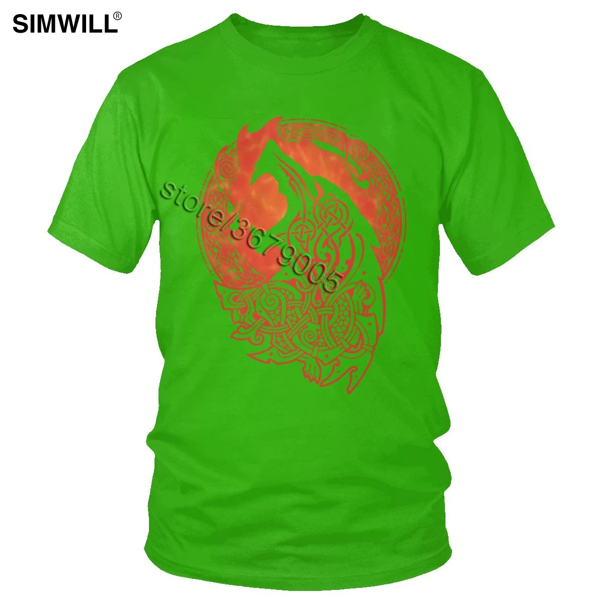 Viking Valhalla Odin Fenrir T Shirt Fashion Urban Cotton Nordic Mythology T-Shirt Men Short Sleeve Loki's Son Monstrous Wolf Tee - Цвет: Зеленый