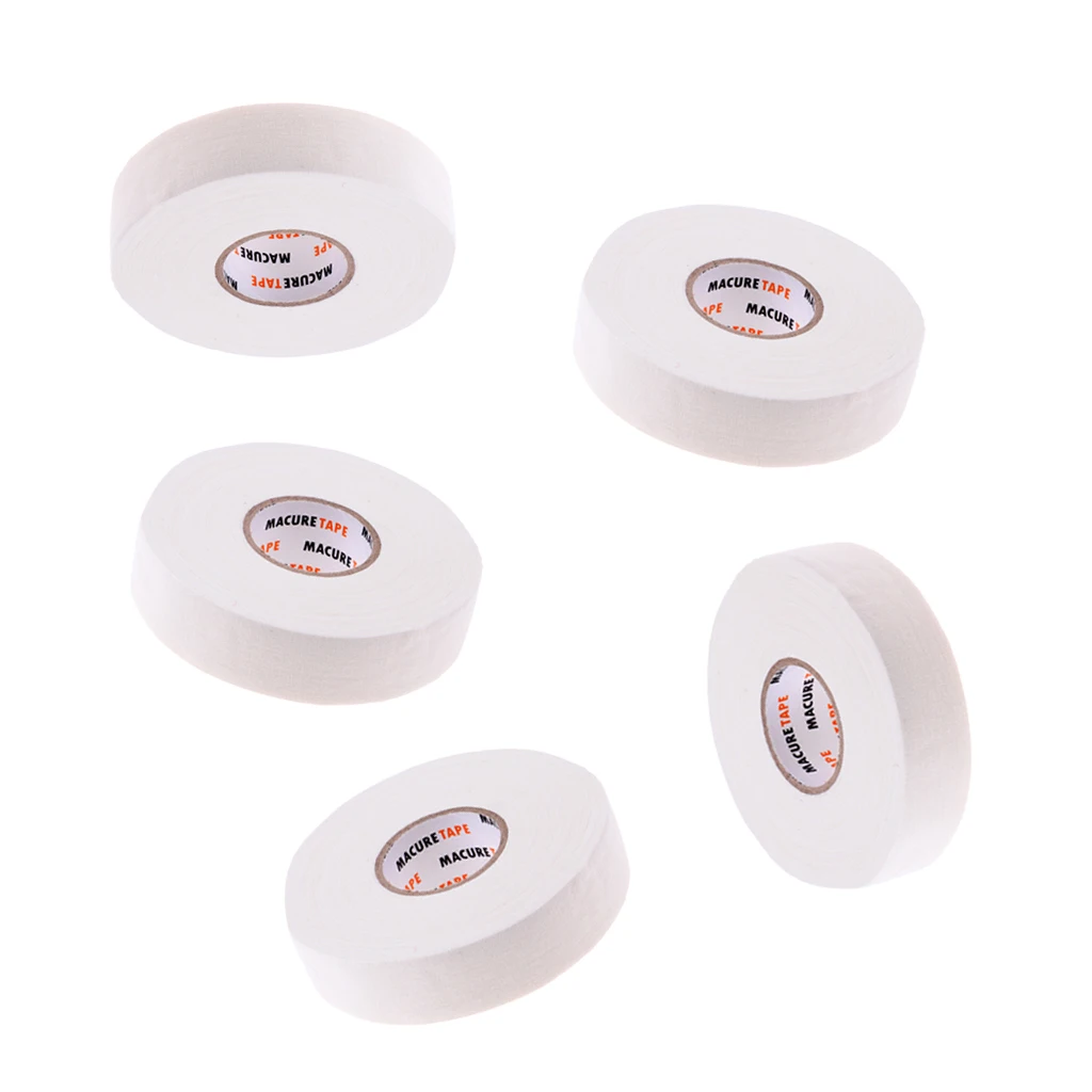 5 Roll White Cloth Hockey Stick Tape Wrap with Sticky Adhesive, 1