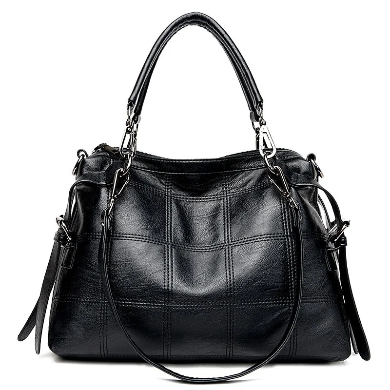 Новая Женская Роскошная модная сумка, Высококачественная кожаная сумка через плечо, женская сумка через плечо, большая сумка Boston, серая/черная/красная - Цвет: black