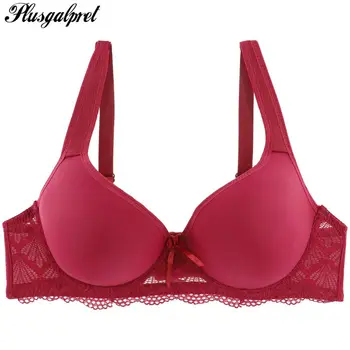 

Plusgalpret Big Breast Women Minimizer Bra Lace Brassiere Solid Color Full Cup Underwire Underwear Adjust Gathered Plus Size Bh