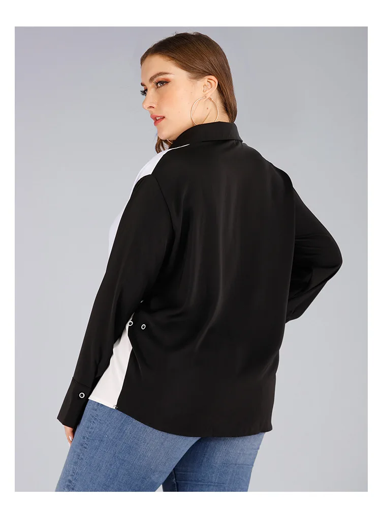 TUHAO Осень Большой размер 4XL 3XL 2XL женские блузки рубашки модные с отворотом черного и белого размера плюс офисные свободные блузки WM04