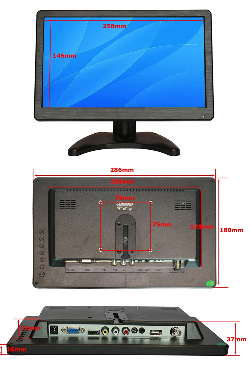 Новейший 12," 11,6" Широкий ЖК-монитор 16:9 пластиковый vga монитор 1366*768 Высокое разрешение с AV/BNC/VGA/HDMI/USB интерфейсом