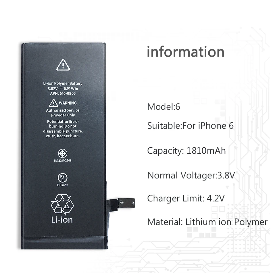 Батарея мобильного телефона для iphone 6 6G реальная емкость 1810mAh 3,8 V батарея для iphone 6