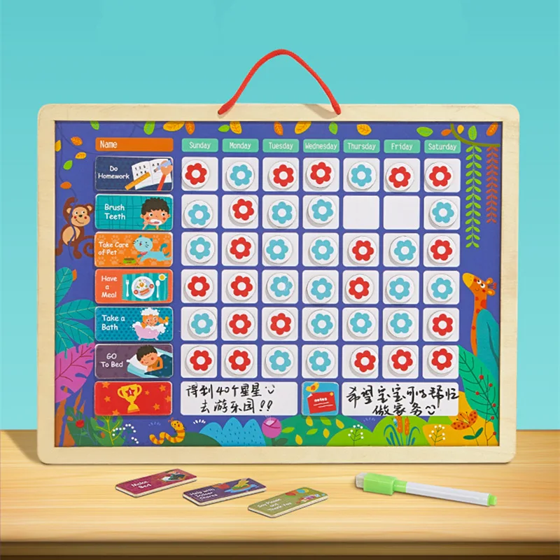 

Children Growth Self-Discipline Table Baby Behavior Plan Record Form Good Habits Small Red Flowers Reward Adhesive Paper Wall