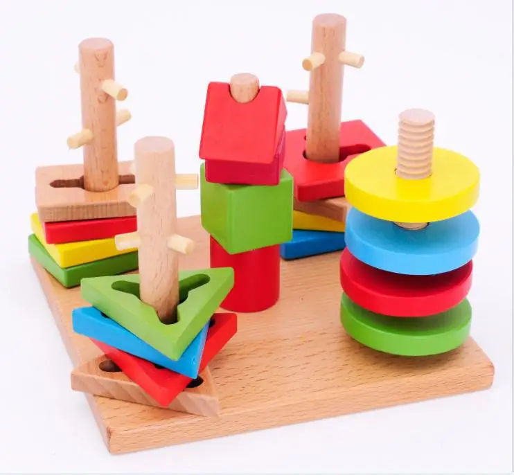

Early Childhood Educational Toy Building Blocks Five Case Column Colorful zhi hui pan Building Blocks RB Geometric Shaped Sets o