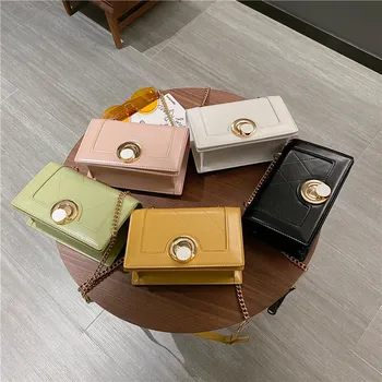 

Summer 2020 new wave casual simple wild fashion rhombus chain round buckle women's shoulder slung small square bag female