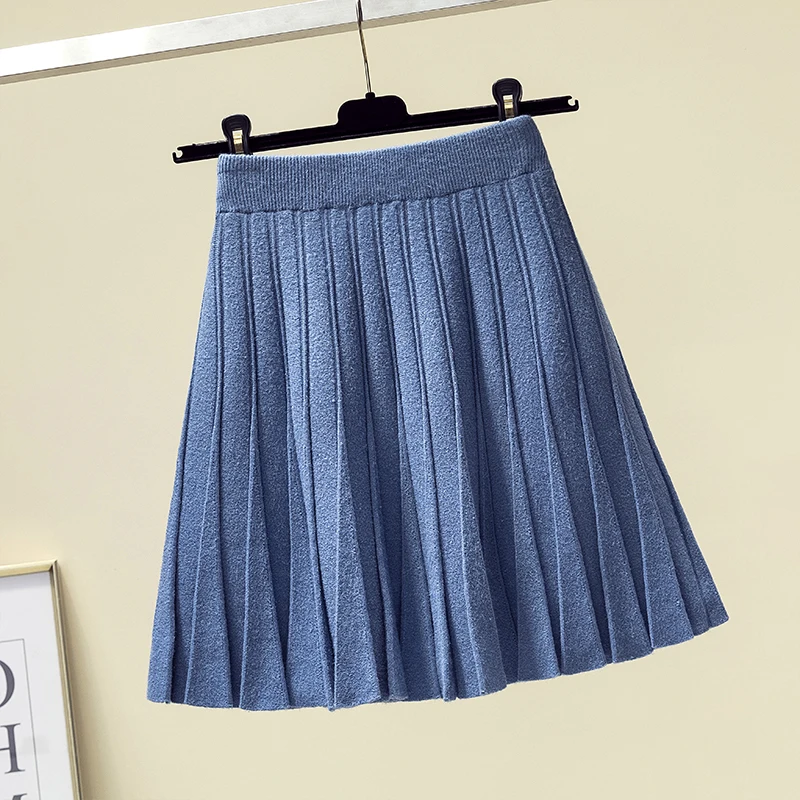 3xl Большие размеры женские офисные юбки осень зима плиссе синие faldas negras трикотажные плиссированные женские юбки A5547