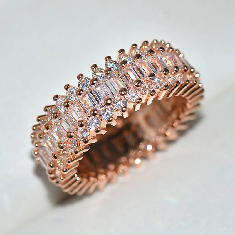 Новое серебро, золото, розовое золото большое кольцо с цирконом камень для женщин Свадебная Модная бижутерия для помолвки