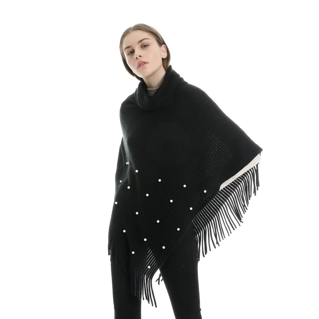 Новейшие винтажные шарфы boho, Женский Однотонный свитер с бисером, накидка, шали-покрывала и платки с кисточками@ 5