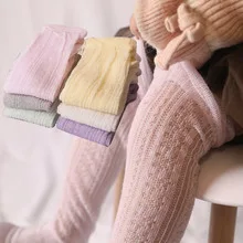 Детское нижнее белье для детей 0-12 лет, колготки для девочек на осень и зиму, вязаные носки с бантиком для малышей