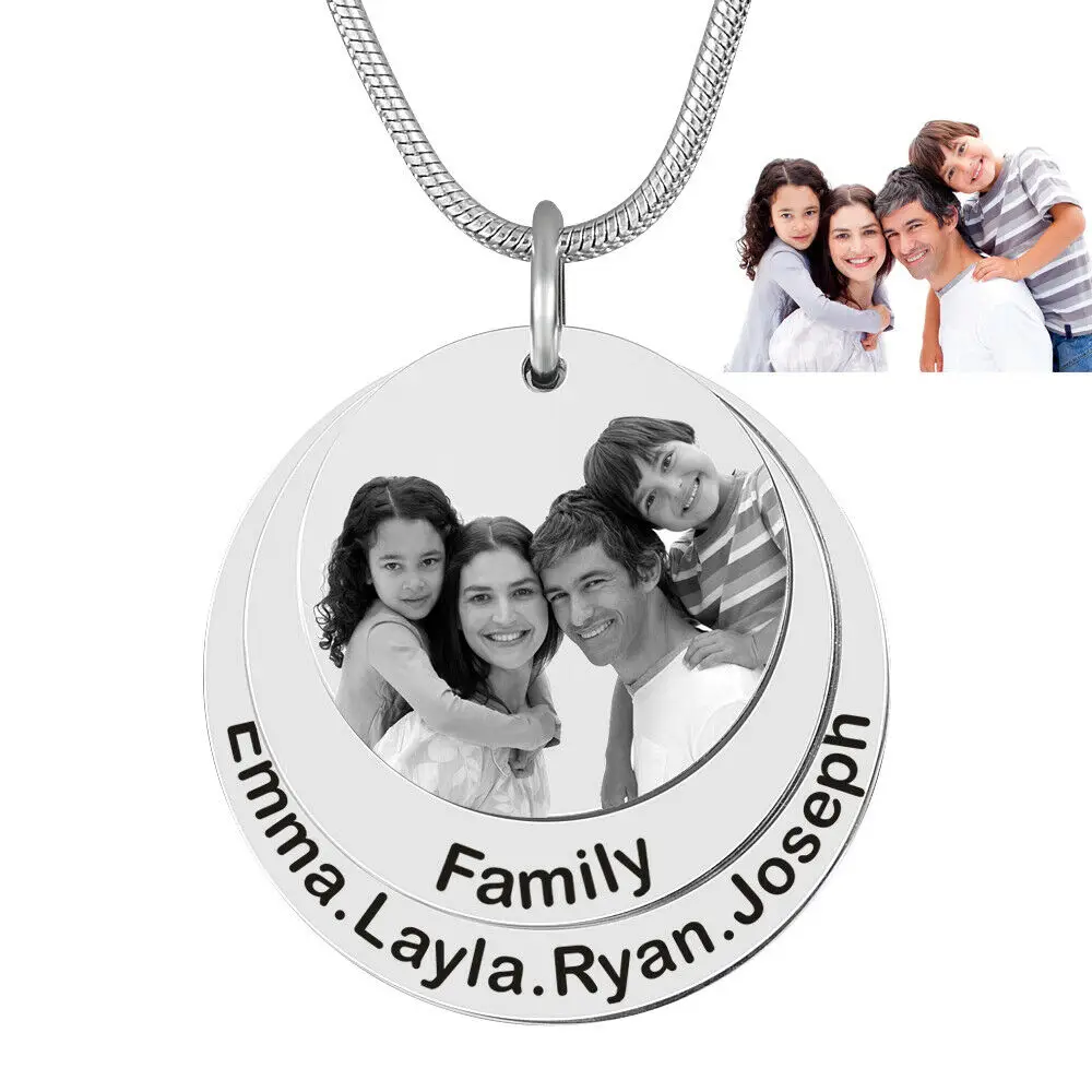 Personalized Family Picture Necklace for Women Stainless Steel Pendant Engraved Photo Name Memorial Round Square Jewelry Family rattan woven basket square display family living room bread vegetable storage basket mantou tray