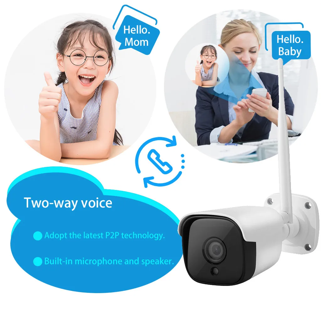 Wi-Fi 1080P HD Водонепроницаемый безопасности SD карта IP Камера ИК Ночное видение 2-полосная аудио камера с детектором движения 25