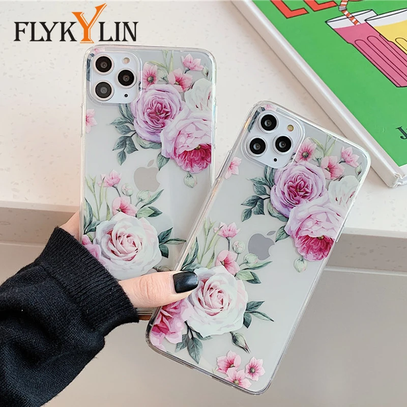 FLYKYLIN Retro Floral Case For iphone 11 Pro Max 7 8 Plus XS XR X Back Cover Luxury Plating Phone Coque Cute Cartoon Shell Skin |