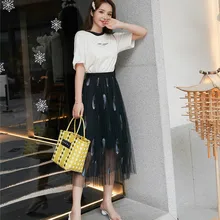 Вышитая Марля Для женщин юбка на весну и лето, Юбка из сетчатой ткани XL Новые Плиссированные Темперамент Длинная юбка феи