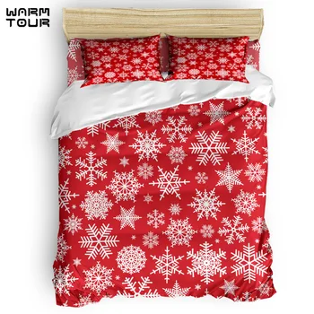 

WARMTOUR Duvet Cover Christmas Snowflakes Red Happy New Year Duvet Cover Set 4 Piece Bedding Set For Beds