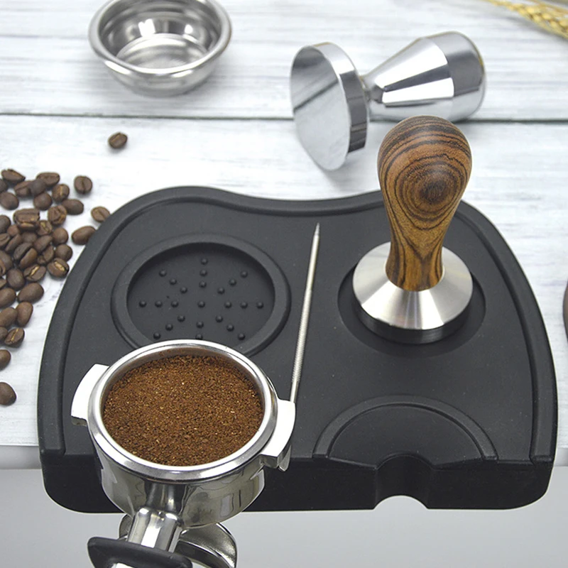 

Espresso Coffee Tamper Mat Silicon Rubber Corner Mat Slip Resistant Pad Tool Holder Barista Coffee Tamping Mat