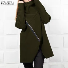 Плюс размер ZANZEA толстовка на молнии пальто Зимние Женские однотонные водолазки куртки с длинными рукавами флисовая верхняя одежда Femme куртки топы