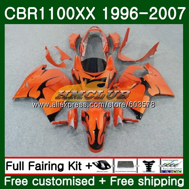 Дрозда для HONDA CBR1100XX 96 97 98 99 00 01 85CL. 79 оранжевого пламени CBR1100 XX 1996 2007 CBR 1100XX 02 03 04 05 06 07 обтекатели